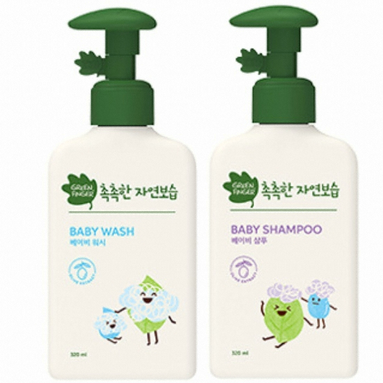 유한킴벌리 그린핑거 촉촉한 자연보습 베이비 워시+샴푸 2종 세트