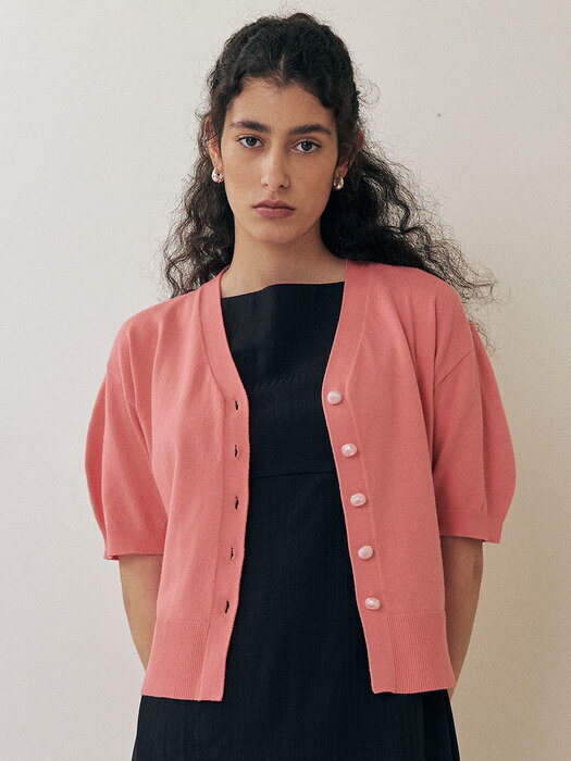 파슨스 엣드맹 Balloon half sleeve knit cardigan_Pink KN01PK