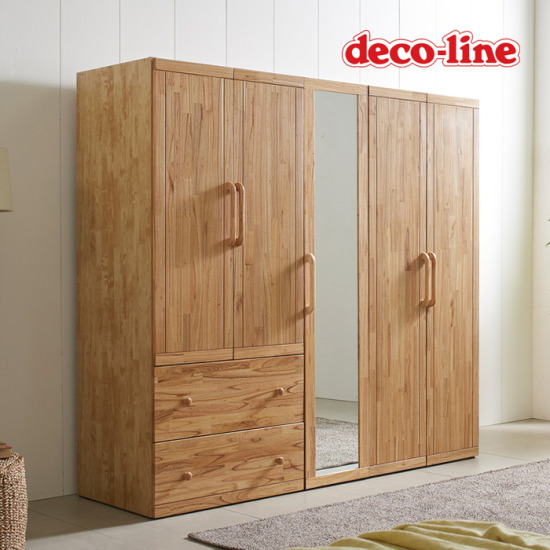 데코라인 코넬 참죽 원목 거울 옷장세트 2단서랍형 2000_이미지