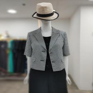 SI 세이브존04 I테일러드 린넨 깅엄 숏 자켓 J1121570BKP 15553491_이미지