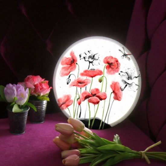 꾸밈 LED 양귀비꽃과잠자리 액자 무드등 45cm_이미지