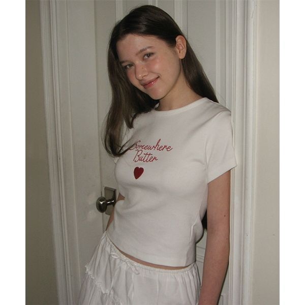 썸웨어버터 SOMEWHEREBUTTER Boucle Heart Logo Top Ivory S5STS01IVF 391775_이미지