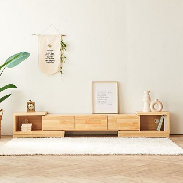 이노센트 그로우 고무나무 원목 익스텐션 거실장 2400_이미지