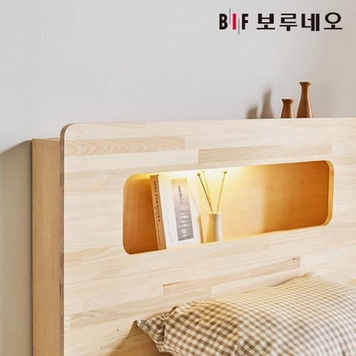 BIF보루네오 코지 3서랍 편백나무 원목 수납헤드 침대 SS (본넬스프링)_이미지