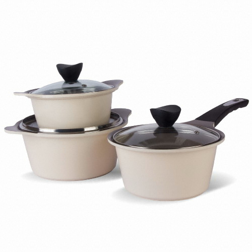 동진셰프 키친웰 ㅤ벨로스 세라믹 코팅 냄비 3종세트 베이지 (편수18+양수16,20)_이미지