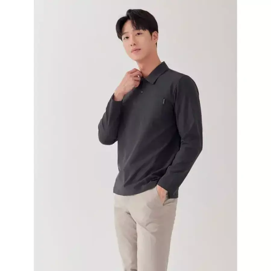 라이프로그 가슴포켓 카라 긴팔 티셔츠 MCTSP202 DG_이미지