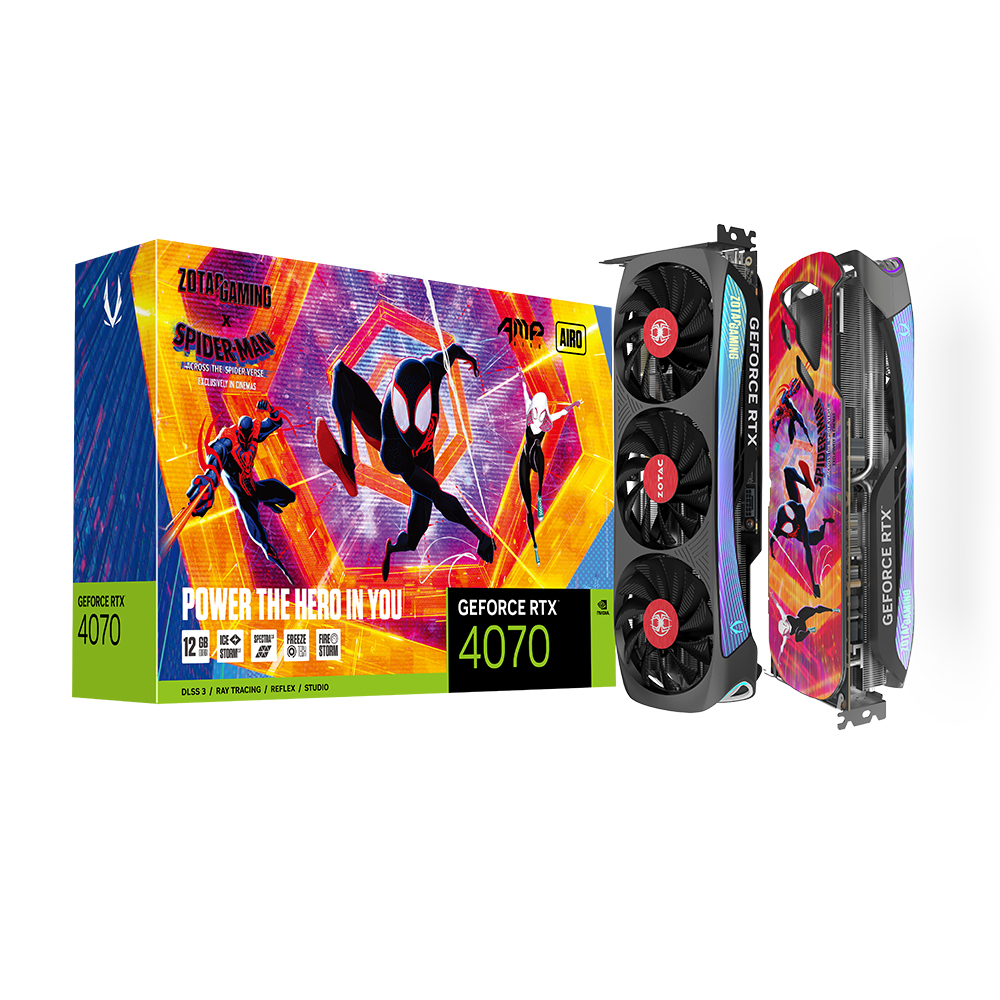 ZOTAC GAMING 지포스 RTX 4070 AMP AIRO D6X 12GB 스파이더맨 : 어크로스 더 유니버스 번들
