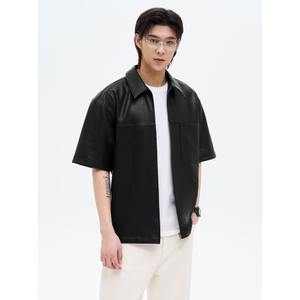 페이크 레더 반소매 셔켓 블랙 21543ZAY25