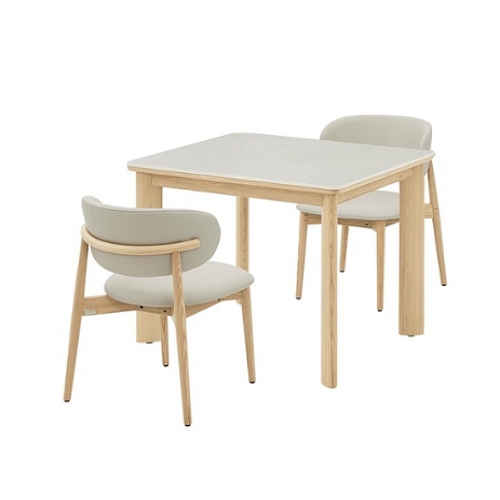 까사미아 포멜로 내추럴 세라믹 식탁 900 (가죽의자2개)_이미지