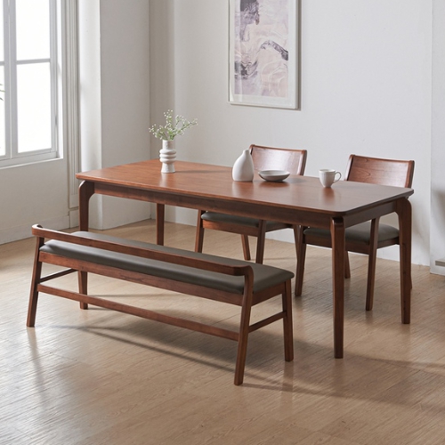 라로퍼니처 라인 참죽나무 원목 식탁 1900 (의자2개+벤치1개)