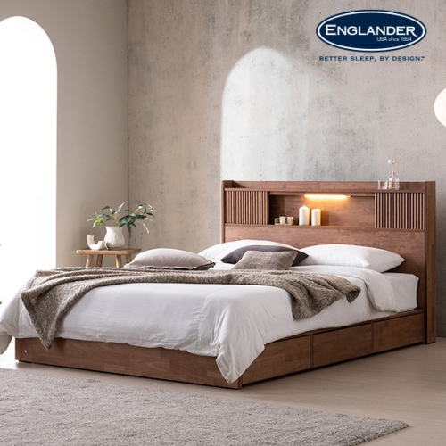 잉글랜더 생드니 템바보드 원목 수납 LED침대 Q (독립스프링)_이미지