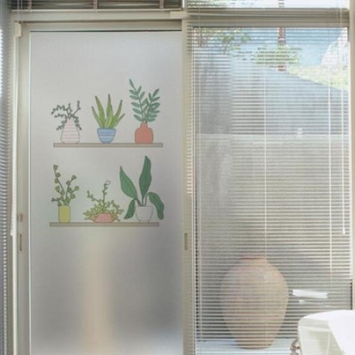 꾸밈 무점착 글라스 시트지 화분과선반일러스트 pr361m [100cm x 210cm]