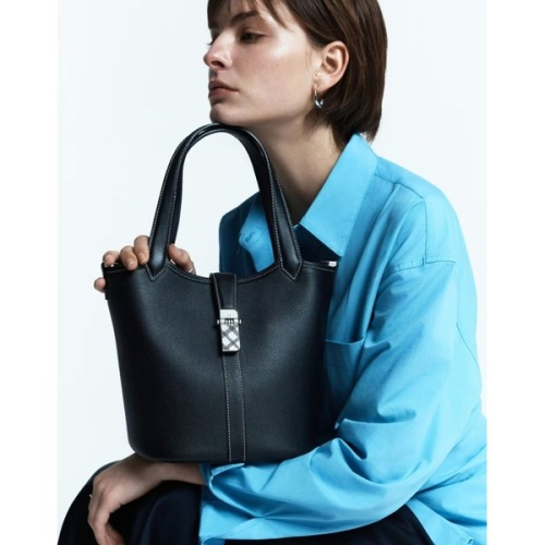 DCBA6E154BK CLA 블랙 소가죽 체크 장식 포인트 토트백S