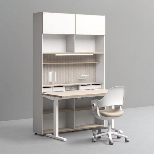 데스커 6단 모션 멀티 책상세트+조명+도어+의자 (1400x590)_이미지