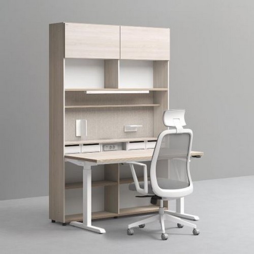 데스커 6단 모션 멀티 책상세트+조명+도어+의자 (1400x590)_이미지