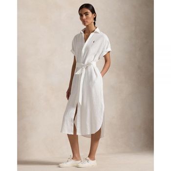 폴로 랄프 로렌 린넨 반소매 셔츠 드레스 화이트 7197872