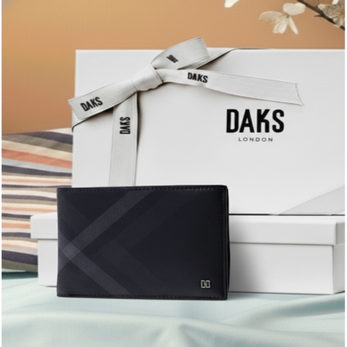  닥스 남성 타탄 체크 블랙 가죽 반지갑 DBWA6F946BK