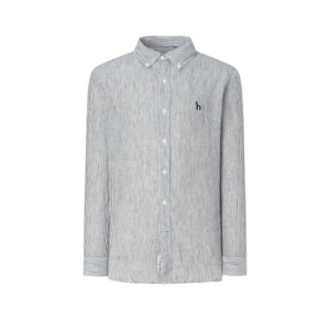 남성 블랙 스트라이프 린넨 긴팔캐주얼셔츠_HZSH5C105BK