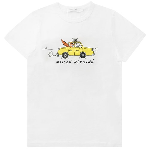 메종키츠네 OLY TAXI FOX 티셔츠 IU00101KJ0008 (P100, 화이트)_이미지