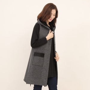 엄마옷 히터 두툼 기모 융 털안감 후드 여성 겨울 주머니 롱 조끼 V10059 50대 60대 중년여성 XL 그레이