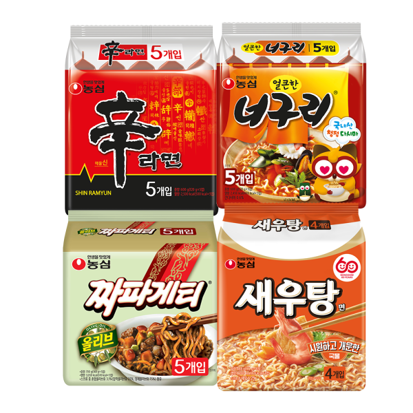 농심 신라면5개 + 너구리5개 + 짜파게티5개 + 새우탕면4개