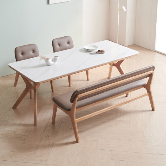 라로퍼니처 밀러 포세린 통세라믹 낮은 식탁 1900 (의자2개+벤치1개)_이미지