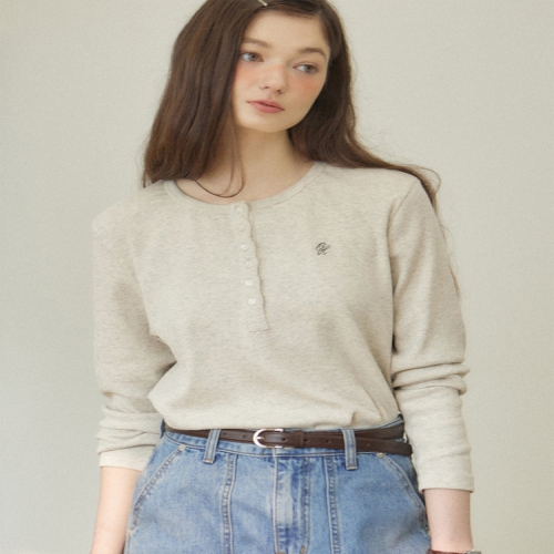 아워호프 Logo Henley Neck Sleeve T-shirt Oatmeal H25SP-TS03-OAT 1075684_이미지