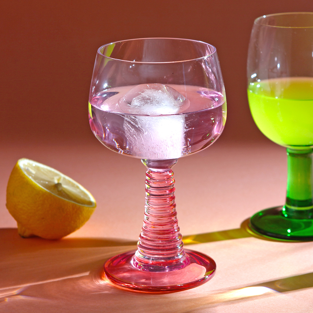 레트로 아트글라스 와인잔 폴링핑크 220ml