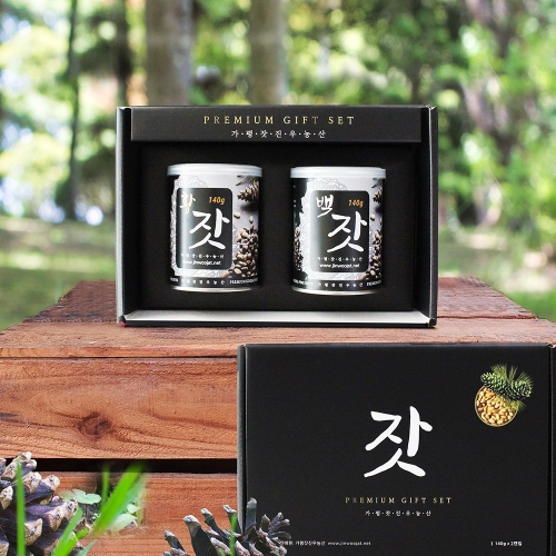친환경팔도 가평잣진우농산 가평 잣 선물세트 2캔(백잣+황잣) 280g