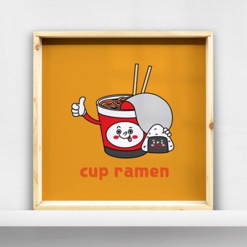 꾸밈 우드프레임액자_컵라면과삼각김밥