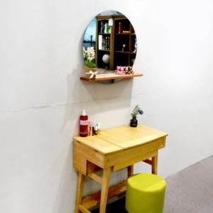 [불명] 강화유리 원목 선반 원형 벽거울 500 600_이미지