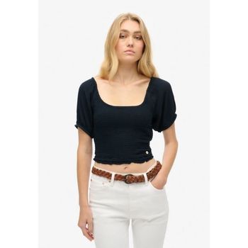 슈퍼드라이 Co SMOCKED Blouse eclipse navy 7503662