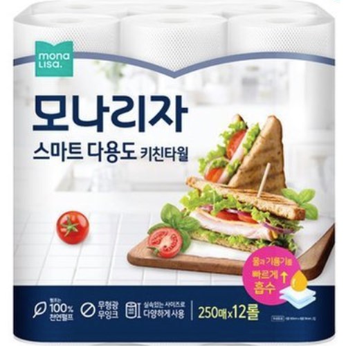 모나리자 스마트 다용도 키친타월 250매 (12입) (1팩(12입))
