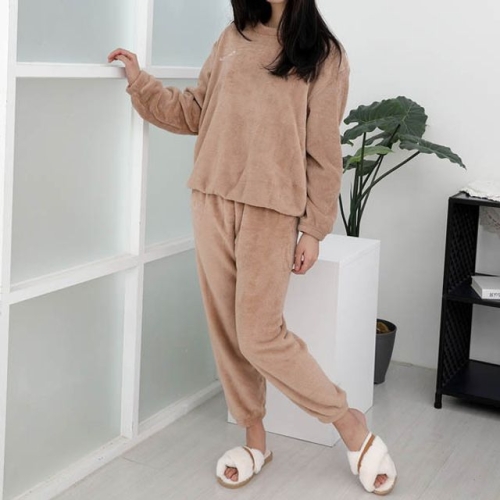 홈웨어 캠핑룩 수면잠옷 극세사 파자마_플리스 홈웨어 W99B79A 플리스 브라운_이미지