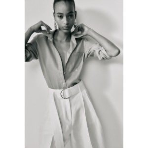 H&M 리넨 셔츠 라이트 카키 그린 1219107005