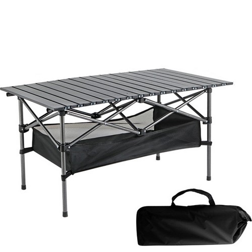 코끼리캠핑 알루미늄 롤 접이식 테이블 네트백 케이스 세트 중 블랙