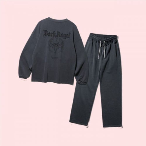 앨빈클로 세트 다크엔젤 피그먼트 와이드핏 티셔츠 상의 세미 와이드 팬츠 바지 하의 셋업 4643165_이미지