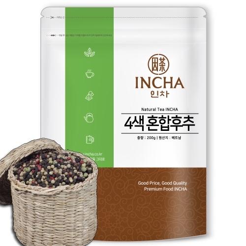 인차 4색 혼합 후추 믹스페퍼 통후추 흑후추 백후추 적후추 녹후추 200g_이미지
