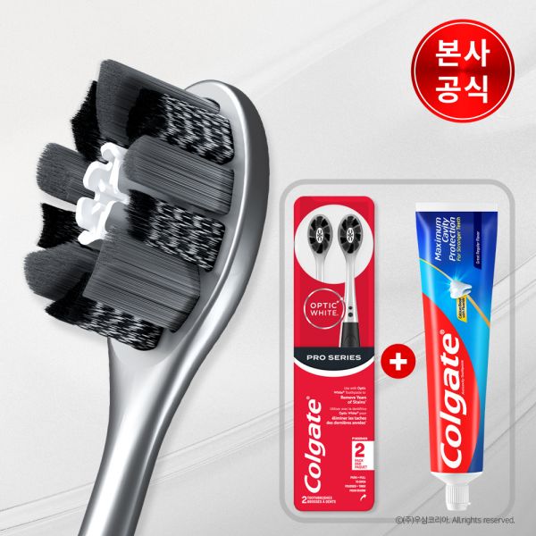 쿠션 클린 옵틱화이트 차콜 칫솔 2개 + 레귤러 치약 100g 1개