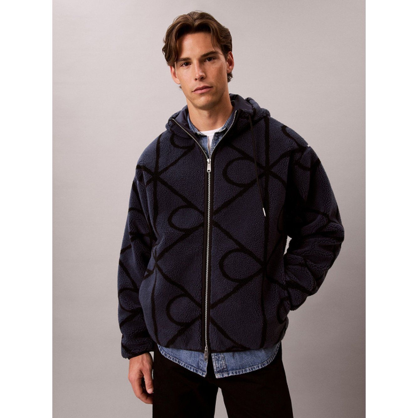 캘빈클라인 진 CALVIN KLEIN JEANS 엠블럼 셰르파 퍼넬넥 풀집업 후드집업 4RH251G CCI 4RH251GCCI