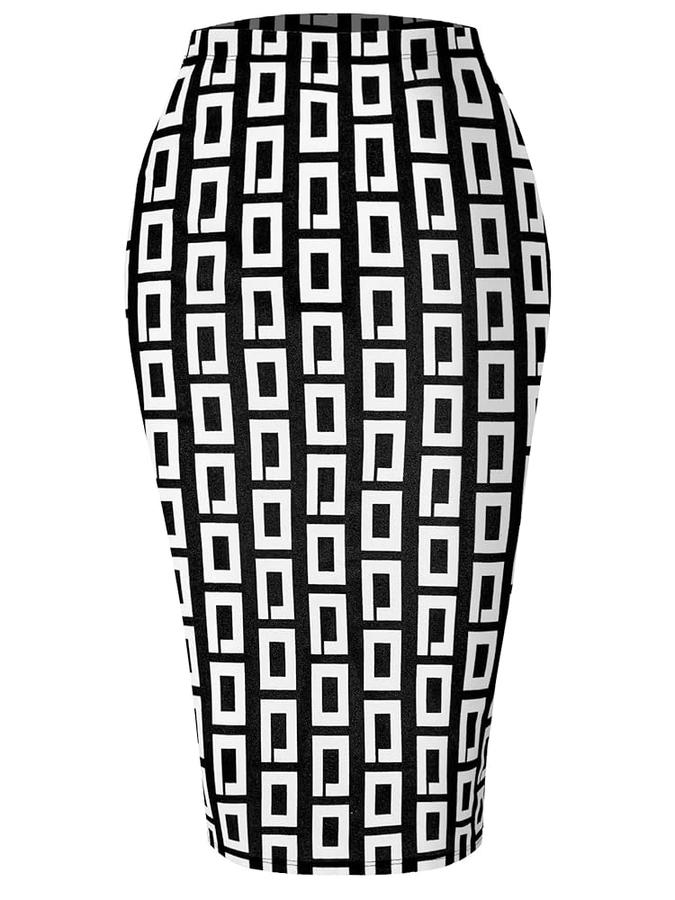 소울 S M 여성용 직장 사무실 스트레치 핏 미디 펜슬 스커트, 슬릿 및 플러스 사이즈 포함, Ssk003_balckgeo, XXL