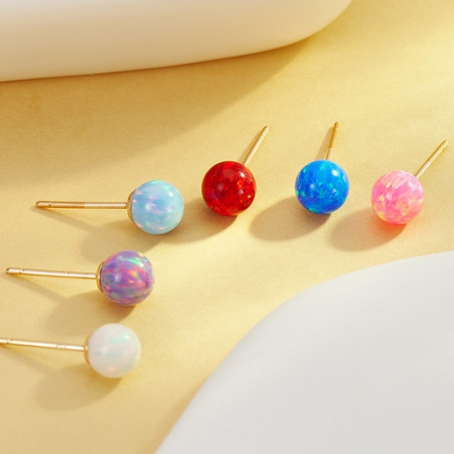 14K 오로라 오팔 볼 귀걸이 5mm 한쌍 JAE40525