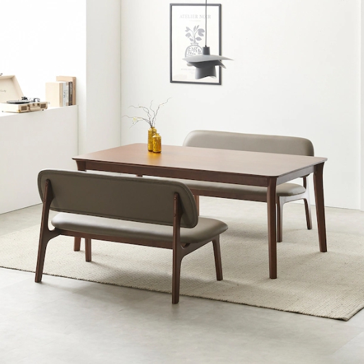 라로퍼니처 레스트 고무나무 원목 낮은 패밀리 식탁 1400 (벤치2개)