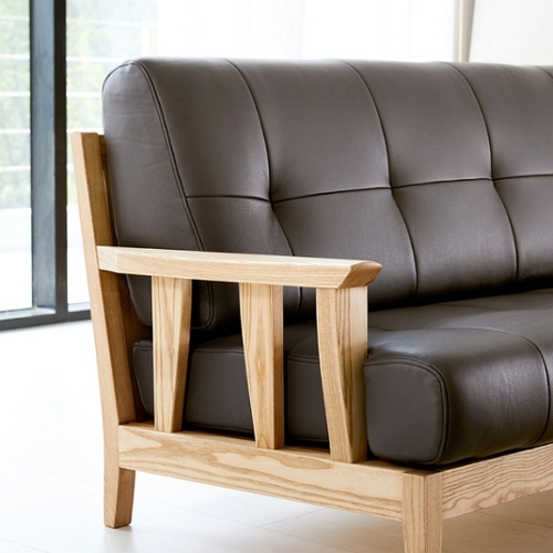 로코코 스칸센 카우 천연가죽 소파 3인용 (스툴포함)_이미지