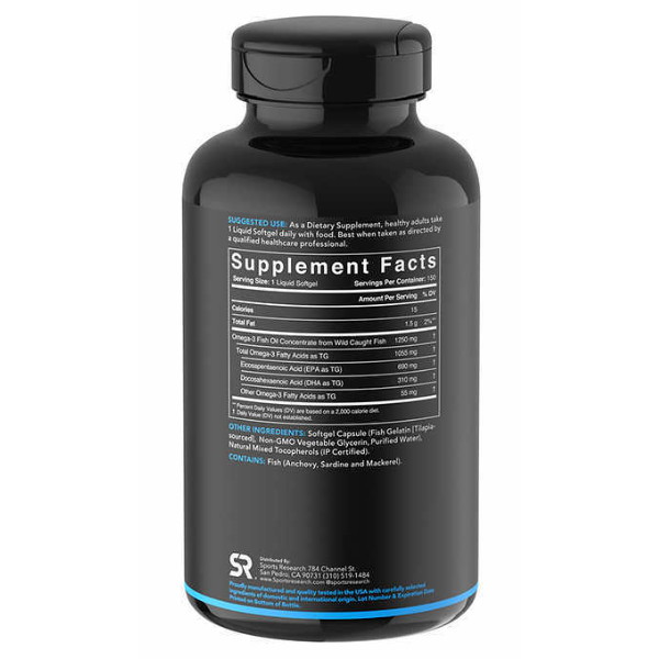 스포츠리서치 오메가3 피쉬 오일 1250mg 150캡슐 (2개)_이미지