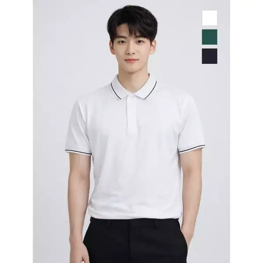 공용 베이직 라인 배색 반팔 카라티 NTJ470