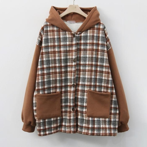 아이우먼 체크배색양털후디자켓 POK686M601 빅사이즈