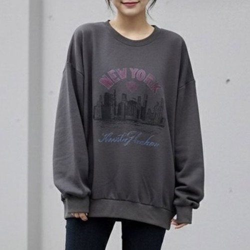 아이우먼 흑백뉴욕기모맨투맨 SEV873M512 빅사이즈_이미지