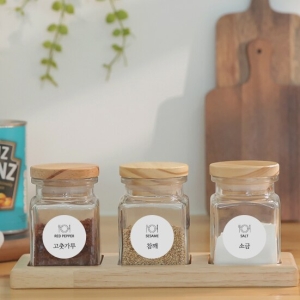 꾸미까 레터링 유리 양념병 선반세트 양념통 주방정리대 3구 소 8type 내추럴캡_이미지