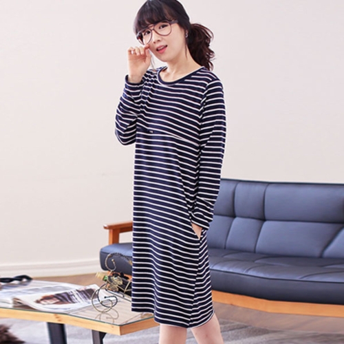 긴팔플룻수유원피스 L 네이비